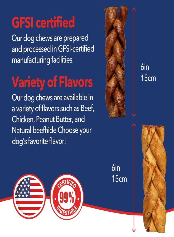 Pet Factory 100% USA Made Natural Beefhide Dog Chew Sticks - 6in Braided Dog Rawhide Bones with Beef & Chicken Flavors for Dental Health & Safe Chewing - 6 inches (Pack of 6) - Image 4